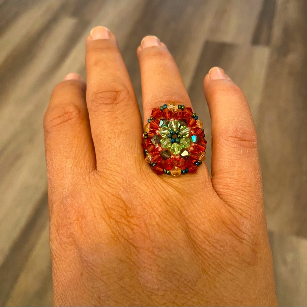 Orange & Green Beaded Ring